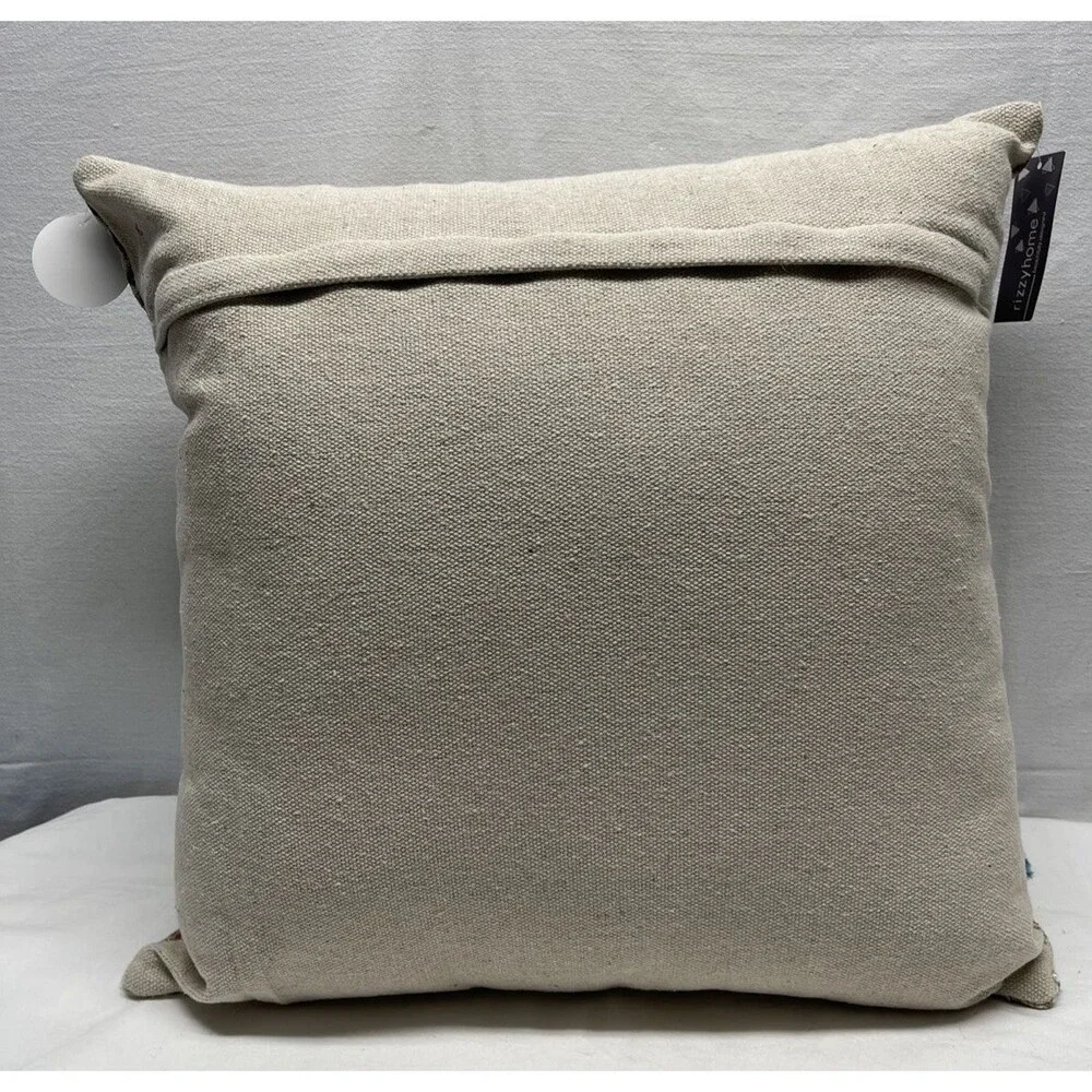 Rizzy Home Hand Crafted Medallion Decorative Pillow Natural Blue Rust New w/Tags